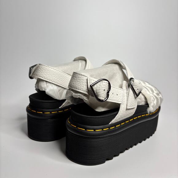 Dr. Martens Voss Heart Fluffy Faux Fur Platform Sandals in White Milled Nappa - Picture 4 of 10